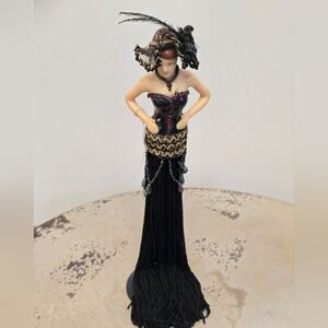 Vintage Black Beaded Figurine with Fringe Skirt